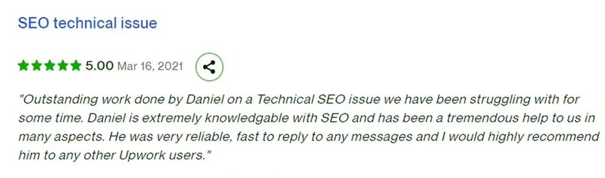 Κριτική στο Upwork, 5.00 αστέρια: Τεχνικό ζήτημα SEO