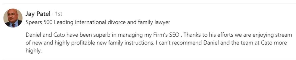 Σύσταση στο LinkedIn από τον Jay Patel, δικηγόρο διεθνών διαζυγίων και οικογενειακού δικαίου