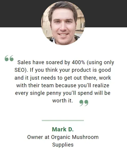 Μαρτυρία του Mark D., ιδιοκτήτη της Organic Mushroom Supplies: οι πωλήσεις εκτοξεύθηκαν κατά 400% μόνο με SEO